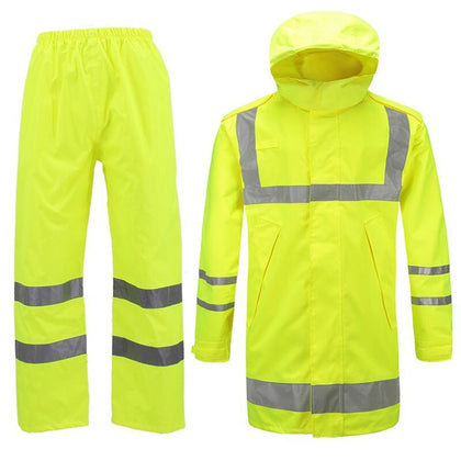 1 комплект, ветровка средней длины, светоотражающий плащ, водонепроницаемый светоотражающий костюм для дорожного движения, флуоресцентный желтый костюм