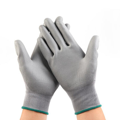 Labor Protection Gloves Nylon Pu Protective Gloves Anti Slip Wear Resistant Protective Gloves Work Labor Protection Gloves Gray 12 Pairs * 10 Bags L Size