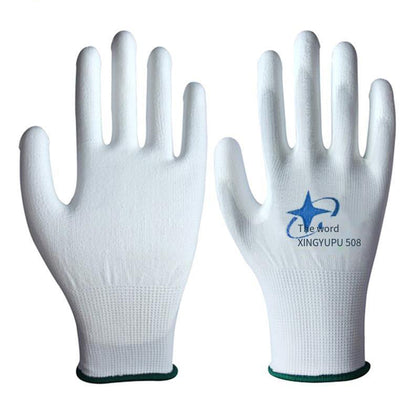 Нейлоновые ПУ перчатки по охране труда Противоскользящие износостойкие защитные перчатки Рабочие перчатки по охране труда белые 12 пар * 10 сумок Размер L