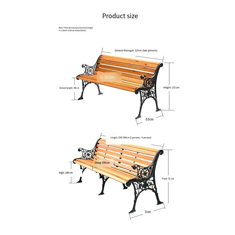 Park Chair Outdoor Rest Bench Iron Small Chair Solid Wood Bench Garden Outdoor Back Row Chair