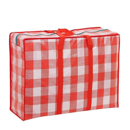 Тканая сумка Сумка для переезда Утолщенная ткань Оксфорд Сумка для упаковки багажа Водонепроницаемая сумка для хранения из змеиной кожи 80 * 55 * 24 см Красная решетка 10 упаковок