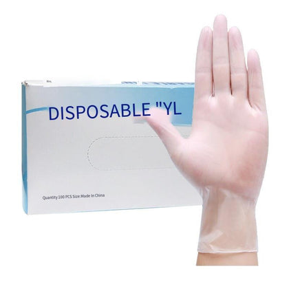 Коробка из 100 штук перчаток размера M. Одноразовые прозрачные перчатки из ПВХ. Перчатки без пудры.