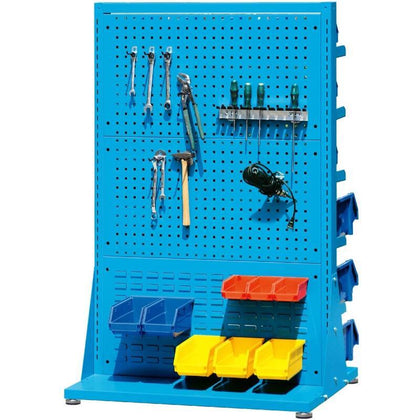 Фиксированная двухсторонняя стойка для отделки материалов, 1000 × 610 × 1565 мм (2 квадратных отверстия, 1 решетка, коробка с 21 деталями), синяя