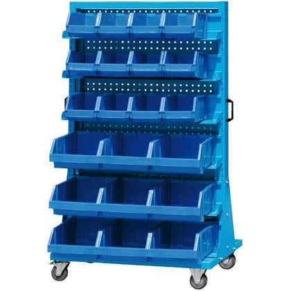 Синяя мобильная двухсторонняя стойка для отделки материалов, 1000×610×1680 мм (2 квадратных отверстия, 1 решетка, коробка из 21 детали)