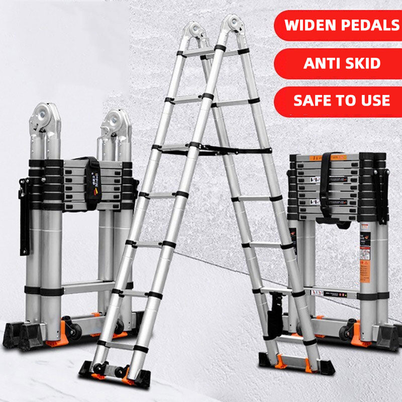 20.3FT Aluminum Telescoping Ladder With Stabilizer Bar A-Frame/Straight Multi-purpose Ladder For Home/Garden 10 Steps Telescopic Collapsible Ladders