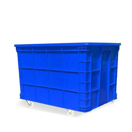Пластиковый оборотный ящик с колесами. Логистический ящик. Утолщенная корзина для одежды. Логистика. Пластиковая рамка, прямоугольная с крышкой, 590*480*420 мм, синий.