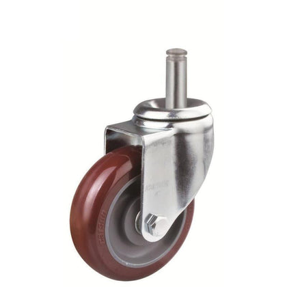 Plug In Polyurethane Caster Carbon Steel Bracket Wheels PU Red Caster Load Capacity 125KG