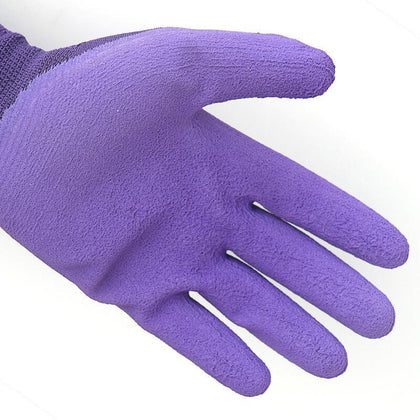 12 пар перчаток для защиты труда Перчатки из пенолатекса с резиновым покрытием на ладони Противоскользящие Износостойкие дышащие защитные перчатки для работы на объекте Фиолетовые