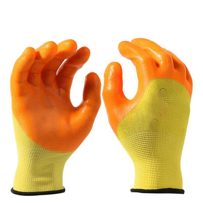 12 пар перчаток из ПВХ свободного размера. Рабочие защитные перчатки. Противоскользящие, износостойкие, маслостойкие, кислото- и щелочестойкие, оранжевые перчатки.