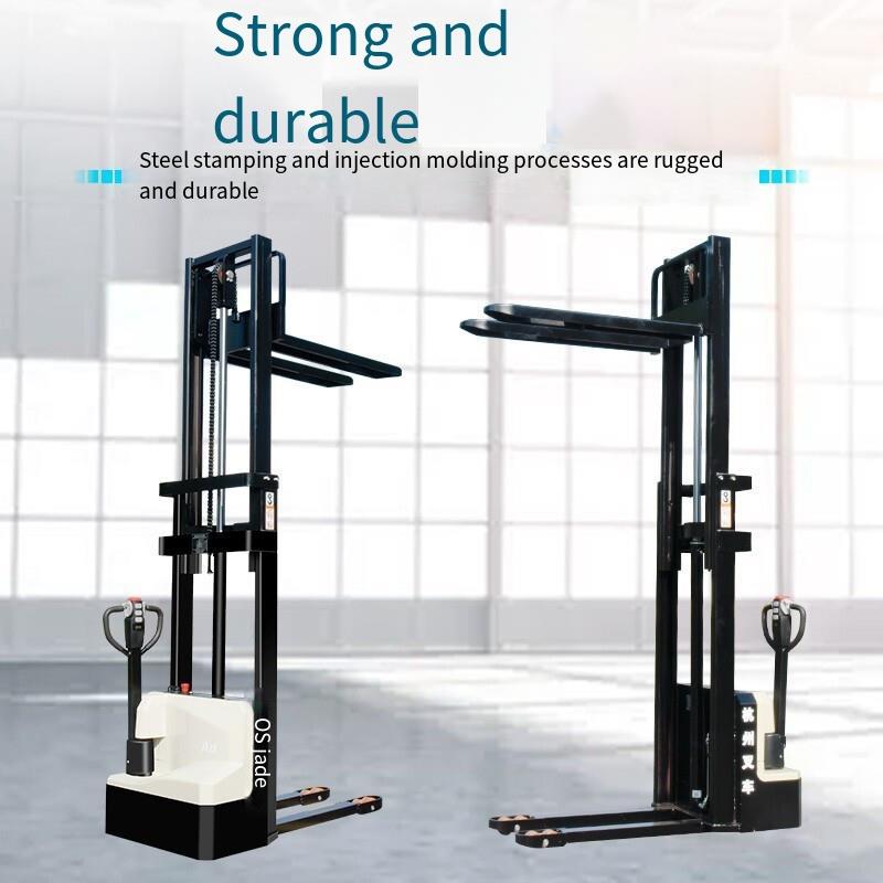 1.2t All Electric Mini Electric Stacker Lift Truck Wide Leg 680 Black And White