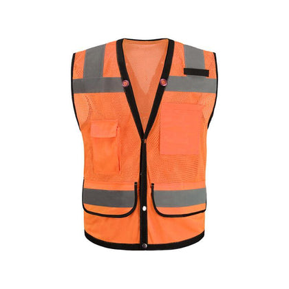 Флуоресцентный оранжевый Светоотражающий жилет XL с несколькими карманами Светоотражающий жилет Персиковая сетка и малоэластичный шелк