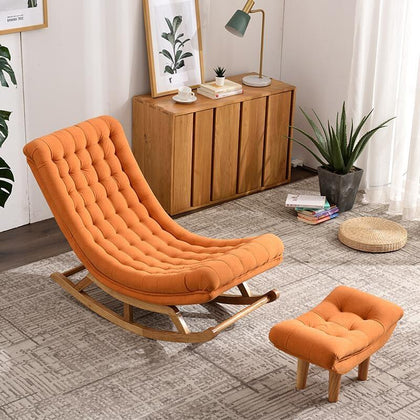Ленивый диван, одноместное кресло-качалка в скандинавском стиле, кресло для сна для взрослых, домашний отдых, гостиная, кресло для отдыха, оранжевый синель + подставка для ног