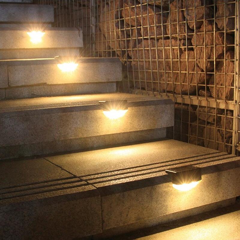 Solar Lamp Outdoor Courtyard Lamp Waterproof LED Stair Step Lamp Household Garden Villa Step Lamp Fence Wall Decorative Wall Lamp 12 Sets Warm Light