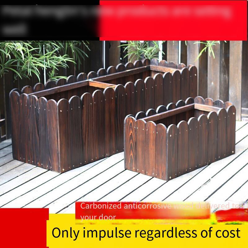 Anticorrosive Wooden Flower Box Balcony Indoor Flower Box Outdoor Garden Planting Flower Pot Solid Wood Flower Slot Rectangular Thickened Length, Width And Height (cm): 60 * 20 * 20 Large