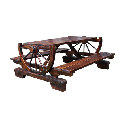 На открытом воздухе таблицы и стулья двора соединили таблицы и стулья отдыха колеса карбонизацию твердой древесины