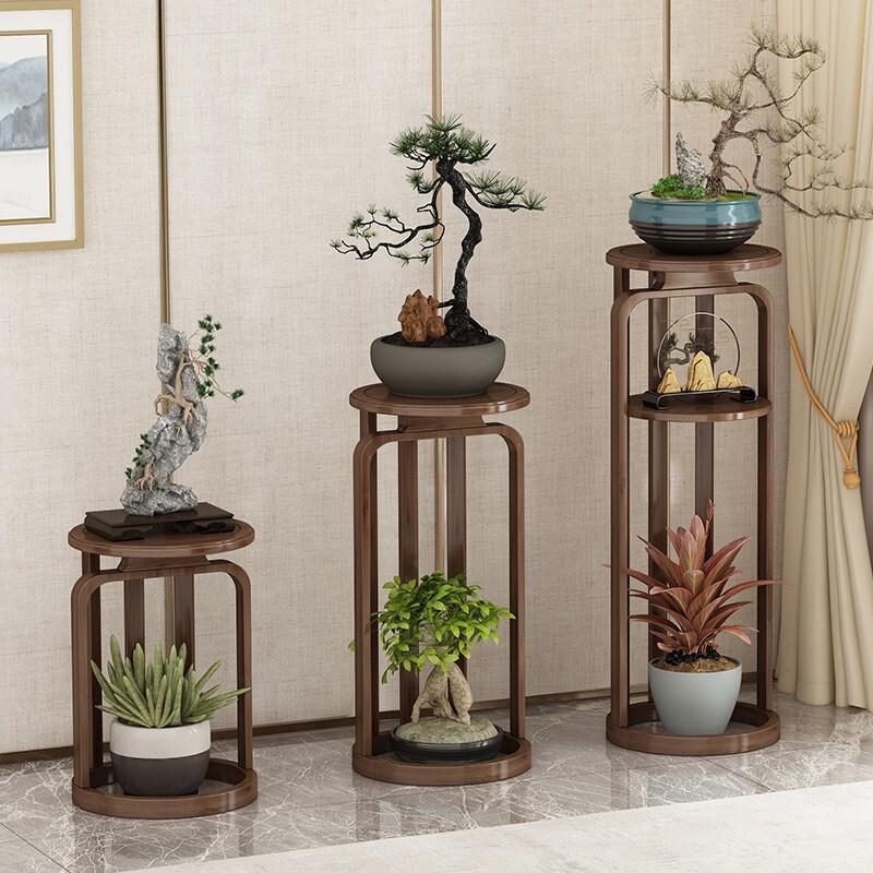 New Chinese Style Flower Rack Sitting Room Floor Type Multi-layer Pot Rack Hanging Orchid Rack Indoor Simple Retro Flower Table Tan Single [small] Length 30 * Width 30 * Height 45