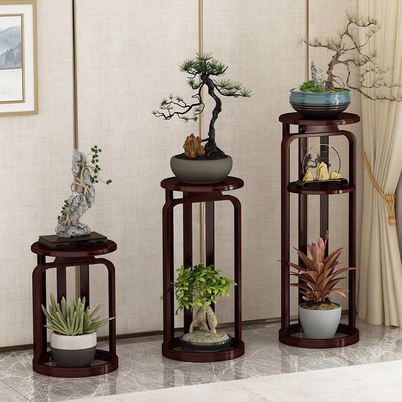 New Chinese Style Flower Rack Sitting Room Floor Type Multi-layer Pot Rack Hanging Orchid Rack Indoor Simple Retro Flower Table Tan Single [small] Length 30 * Width 30 * Height 45