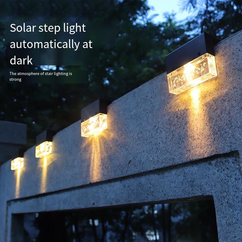 Solar Outdoor Lamp Courtyard Wall Street Lamp Induction Garden Villa Waterproof Decoration Steps Stairs Enclosure Color Lamp 4 Sets Square Warm Light