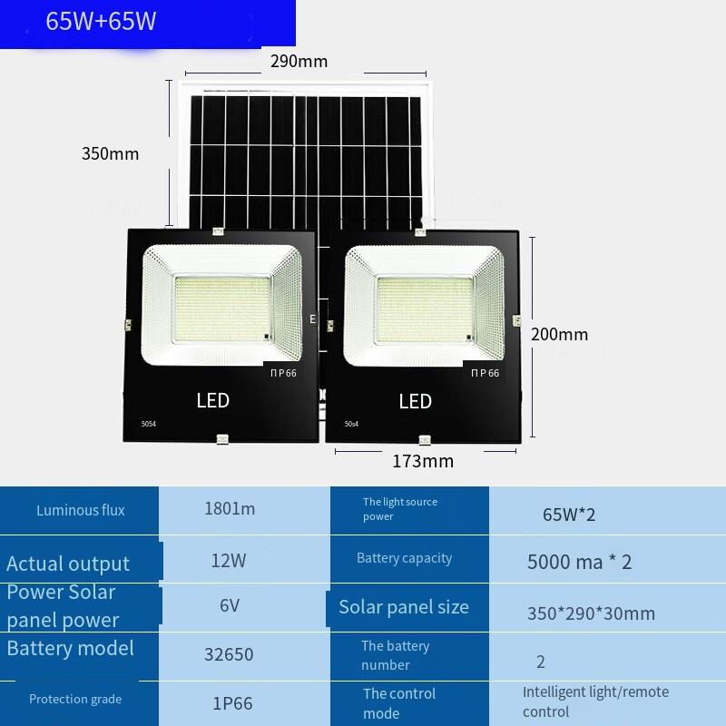 Solar Lamp Street Lamp Outdoor LED Projection Lamp Outdoor Lamp One Driven Two 130w (65w + 65w) Double Head Light Sensing Courtyard Lamp