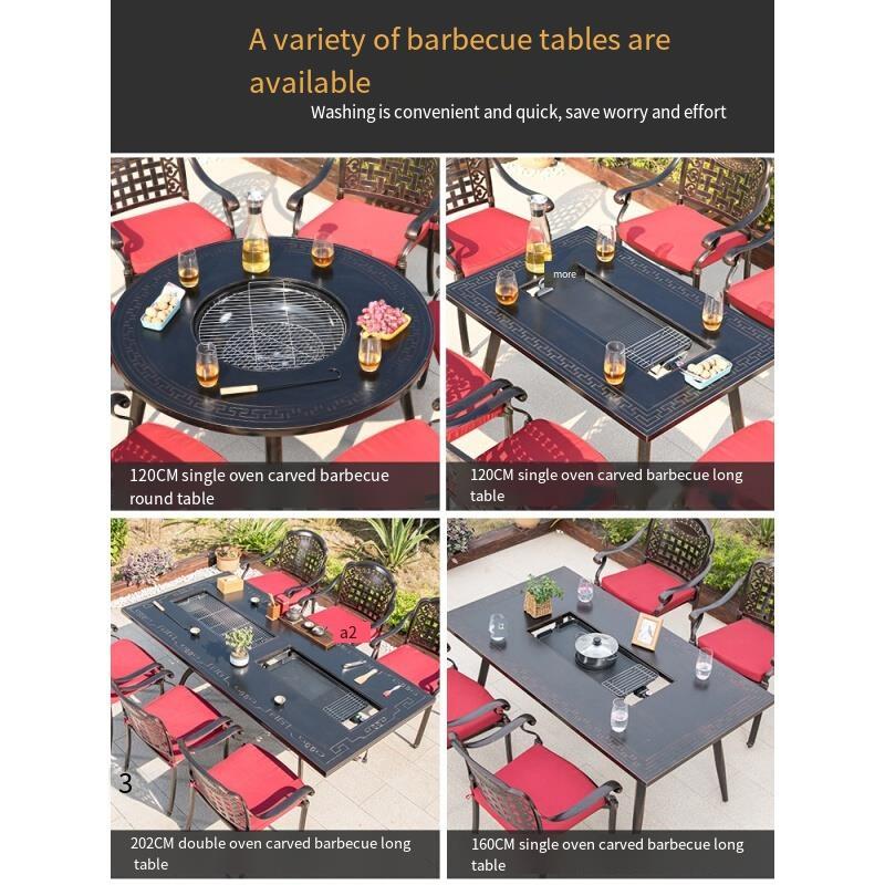 Courtyard Outdoor Balcony Cast Aluminum Table And Chair Home Commercial Full Set Of Combination Barbecue Table And Chair Outdoor Barbecue Table 6 + 1