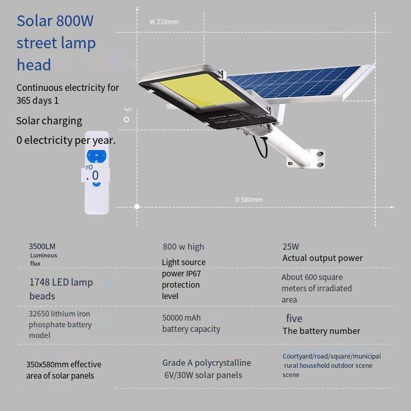 Solar Lamp Outdoor Street Lamp Household Outdoor High Power 1200W High Brightness Projection Lamp New Rural Courtyard Lamp Road Engineering Lamp
