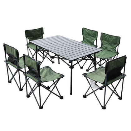 Открытый складной стол и набор стульев Портативный стол из алюминиевого сплава Стол для пикника для барбекю Большой зеленый 6 стульев с удлиненным и расширенным столом 1 M 53