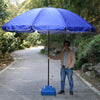 Large Outdoor Sunshade Stall Umbrella Sun Umbrella Double-layer 3 M Round Umbrella Blue 2.4 M Three-layer Frame Windproof + Silver Glue