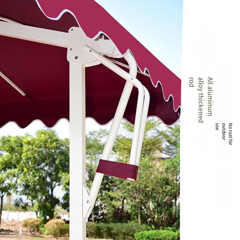 2.2m Iron 4-strand Umbrella With Marble Base Outdoor Sunshade Platform Roman Umbrella Red