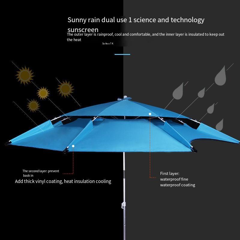 Large Fishing Umbrella 2.6m 2.4 Universal Rain Proof Sunscreen Outdoor Fishing Umbrella Folding Thickened Blue Double-layer Reinforced Buckle Frame Black Glue Sunscreen
