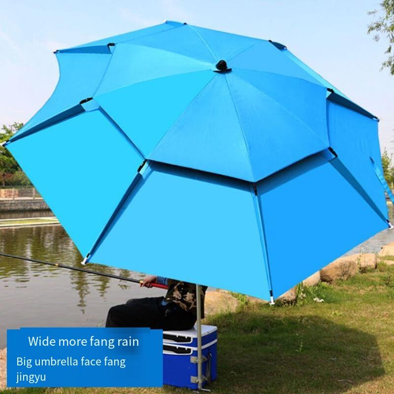 Large Fishing Umbrella 2.6m 2.4 Universal Rain Proof Sunscreen Outdoor Fishing Umbrella Folding Thickened Blue Double-layer Reinforced Buckle Frame Black Glue Sunscreen