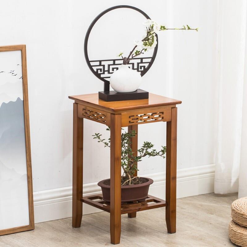Bamboo World Flower Rack Indoor Flower Table Flower Pot Rack Living Room Floor Type Solid Wood Antique Flower Table New Chinese Flower Rack Hanging Orchid Rack 50 High Small Classic