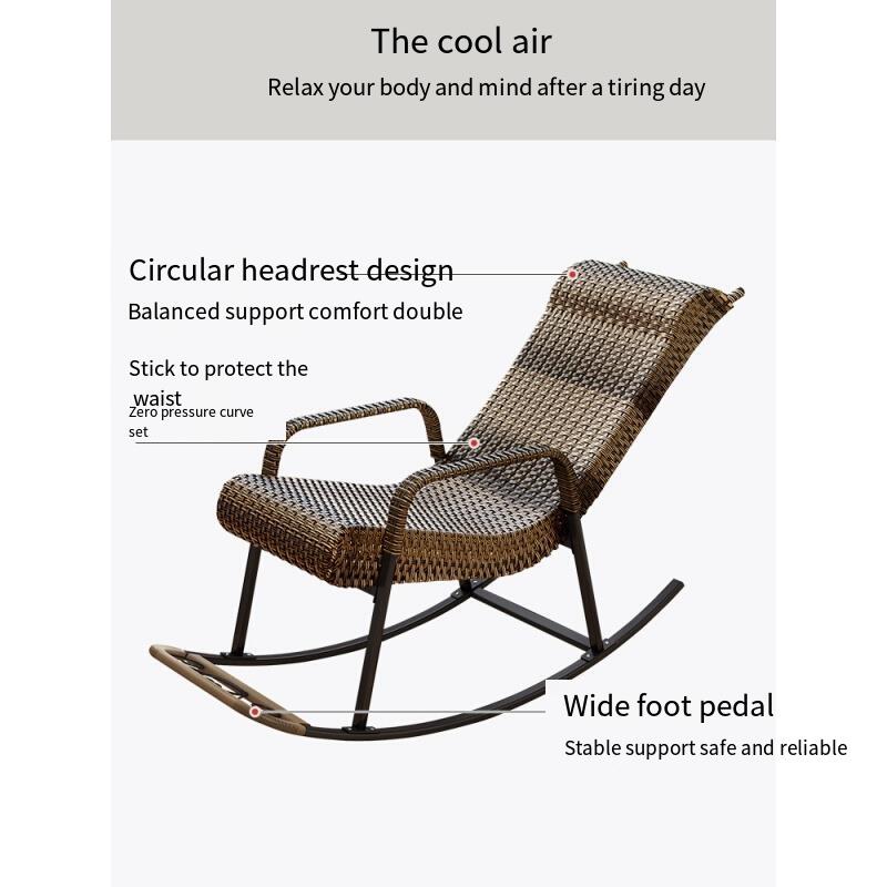 Rattan Chair Adult Outdoor Balcony Leisure Reclining Chair Carefree Chair Elderly Rocking Chair Afternoon Couch Indoor Lazy Chair