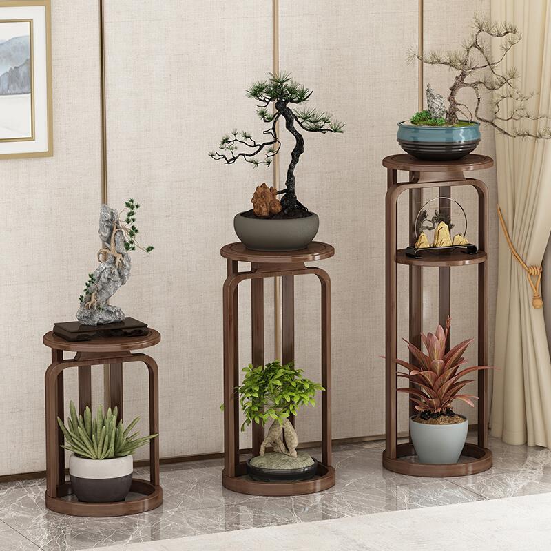 New Chinese Style Flower Rack Living Room Floor Type Multi-layer Pot Rack Hanging Orchid Rack Indoor Simple Flower Sets Reddish Brown [large] Length 30 * Width 30 * Height 84.5