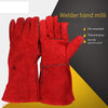 Одна пара электросварочных перчаток, теплоизоляция и износостойкость, сварка коровьей кожи, высокая термостойкость, утолщение, удлиненные промышленные перчатки по охране труда, красные L 