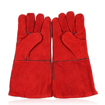 Одна пара электросварочных перчаток, теплоизоляция и износостойкость, сварка коровьей кожи, высокая термостойкость, утолщение, удлиненные промышленные перчатки по охране труда, красные L 