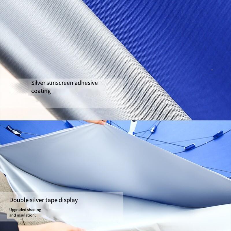 Outdoor Sunshade Large Double Deck Folding Stall Umbrella Sunshade Round Umbrella 2.2m Blue / Silver Glue Thickened