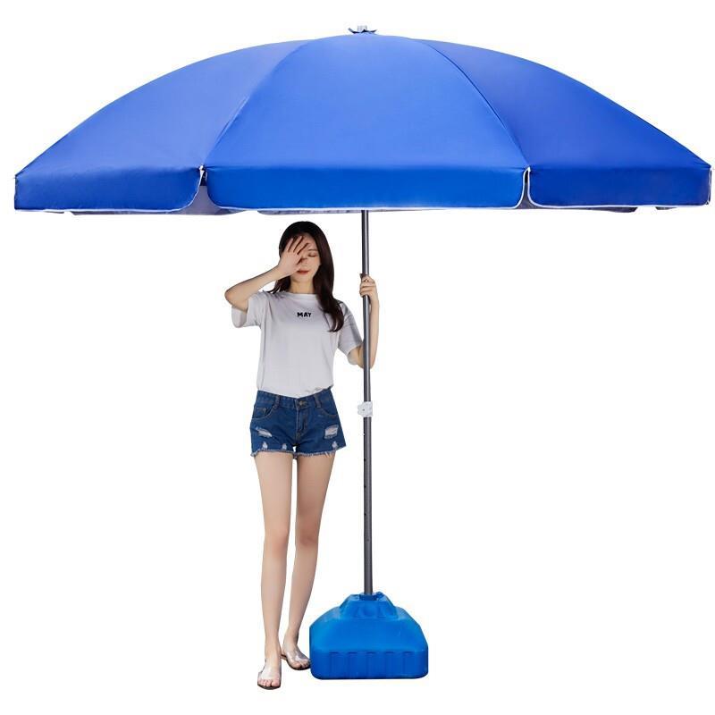 Outdoor Sunshade Large Double Deck Folding Stall Umbrella Sunshade Round Umbrella 2.2m Blue / Silver Glue Thickened