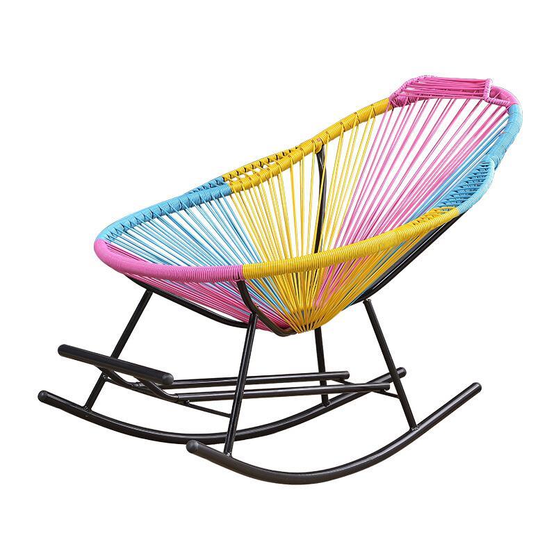 Summer Reclining Chair Balcony Household Lazy Back Leisure Nap Rocking Chair Adult Color Rattan Chair Elderly Leisure Chair Black Mat + Installation Tool
