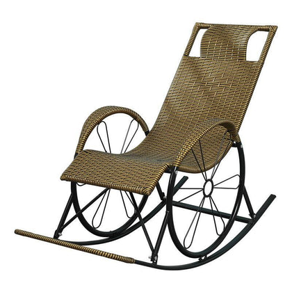 Бытовое кресло-качалка Кресло-качалка Кресло с откидной спинкой Ротанговое плетение Стул для пожилых людей [утолщенное ручное плетение] Желтая круглая нить