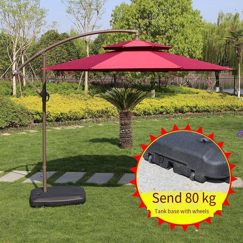 Outdoor Sunshade Courtyard Umbrella Sun Large Stall Sunscreen Anti Ultraviolet Folding Dark Green Double Top With Marble