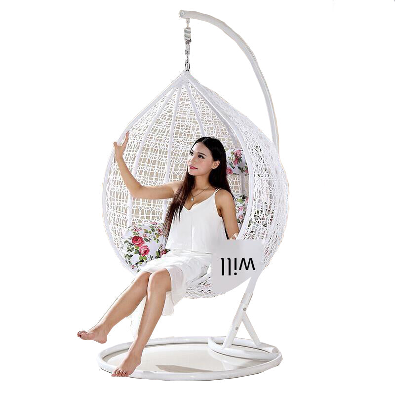 Net Red Hanging Basket Rattan Chair Balcony Outdoor Dormitory Cradle Leisure Hammock Adult Rocking Chair Lazy Sunshine Reclining Bird's Nest Swing Double White