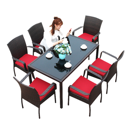 Уличные столы и стулья Балкон Ротанг Три комплекта из пяти предметов Железный чай Комбинированный двор Мебель для отдыха 4,5-шт. Стул + железный каркас Круглый стол