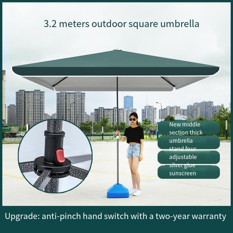 Sun Umbrella Outdoor Stall Sunshade Large Commercial Courtyard Business Super Large Square Rectangle Red 2.0 * 2.0 (with Base)