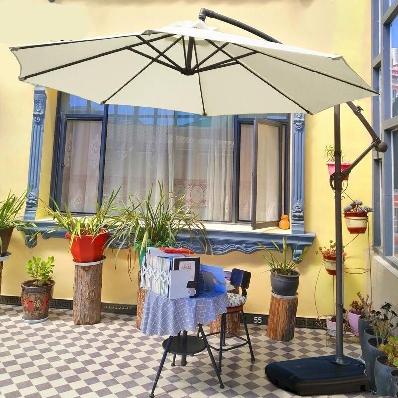 Umbrella Outdoor Courtyard Sunshade Large Sun Advertising Stall Beach Activity Umbrella Off White Iron Single Top 2.7m With 70 Catty Marble Base