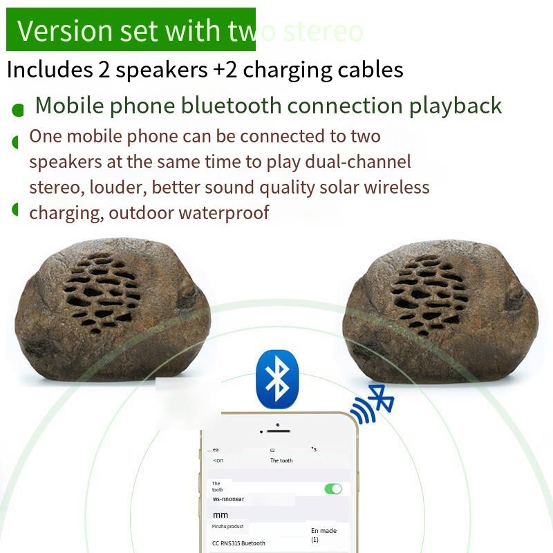 Solar Bluetooth Speaker Garden Sound Outdoor Waterproof Remote Control Simulation Stone Cobblestone Lawn Speaker Plug-in Card Version (1 Set Bluetooth + TF + Remote Control) 3 Packages