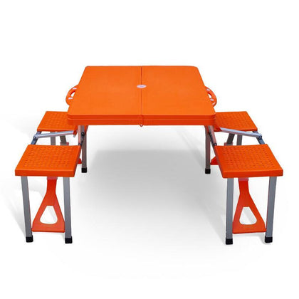 Складной стол и стул для улицы. Портативный складной совмещенный стол и стул для улицы. Набор из АБС-пластика из алюминиевого сплава. Оранжевый.