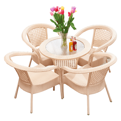 Outdoor Tables And Chairs Rattan Chair Tea Table Three Piece Set Living Room Courtyard Pastoral Leisure Chair Balcony Coffee Tables And Chairs Beige