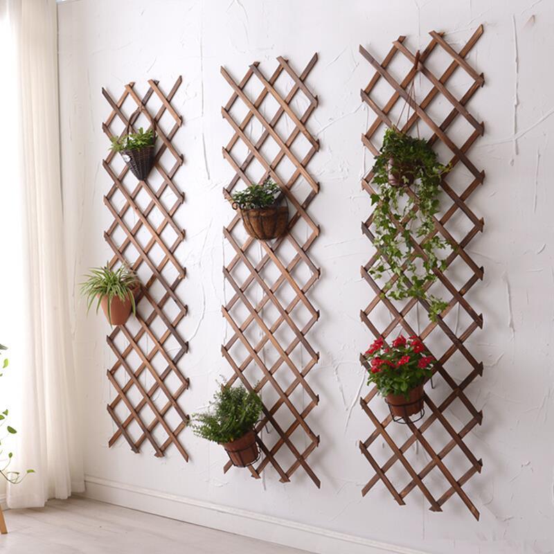 Original Sound In-situ Grid Flower Rack Indoor Living Room Wall Hanging Decoration Rack Balcony Wall Green Pineapple Plant Rack Carbonization Anti-corrosion Climbing Rattan Rack H66 Thickened 206 * 48