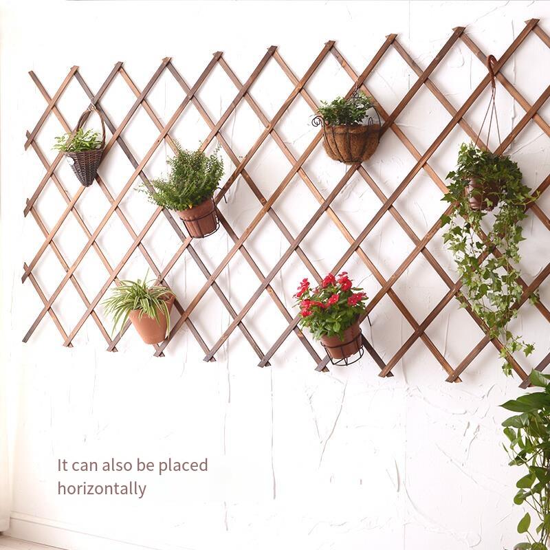 Original Sound In-situ Grid Flower Rack Indoor Living Room Wall Hanging Decoration Rack Balcony Wall Green Pineapple Plant Rack Carbonization Anti-corrosion Climbing Rattan Rack H66 Thickened 206 * 48