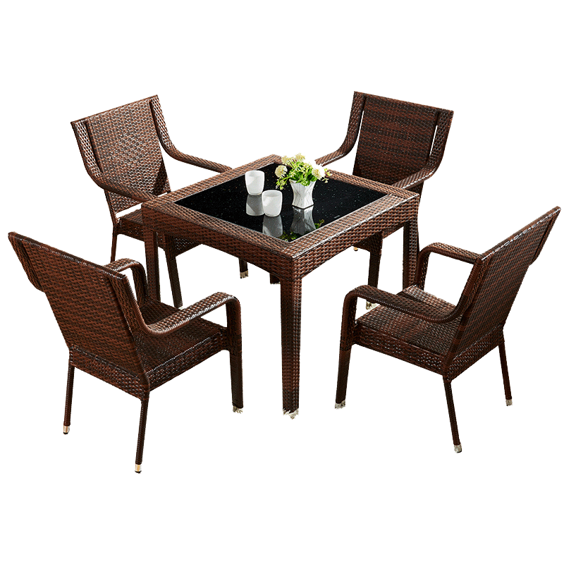 [Brown Or Black] Outdoor Table And Chair Outdoor Rattan Chair Three Piece Balcony Table And Chair Combination Courtyard Leisure Table And Chair Garden Outdoor Terrace Table And Chair 2+1 [Square Table Glass Surface 90x90]